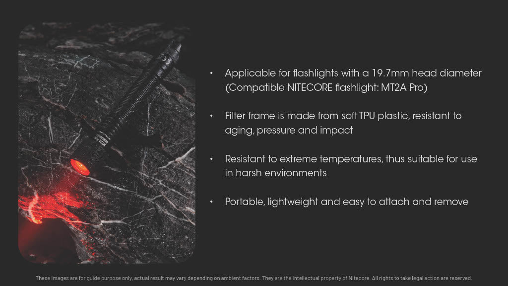 Nitecore 20mm Red and Green Filter (NFR20 and NFG20) for MT2A Pro, and MT1A Pro.