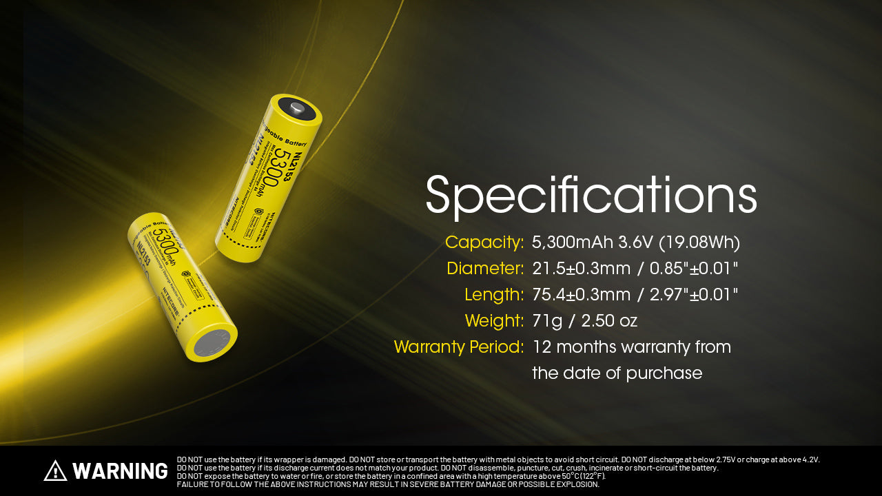 Nitecore NL2153 5300mAh Rechargeable 21700 Battery