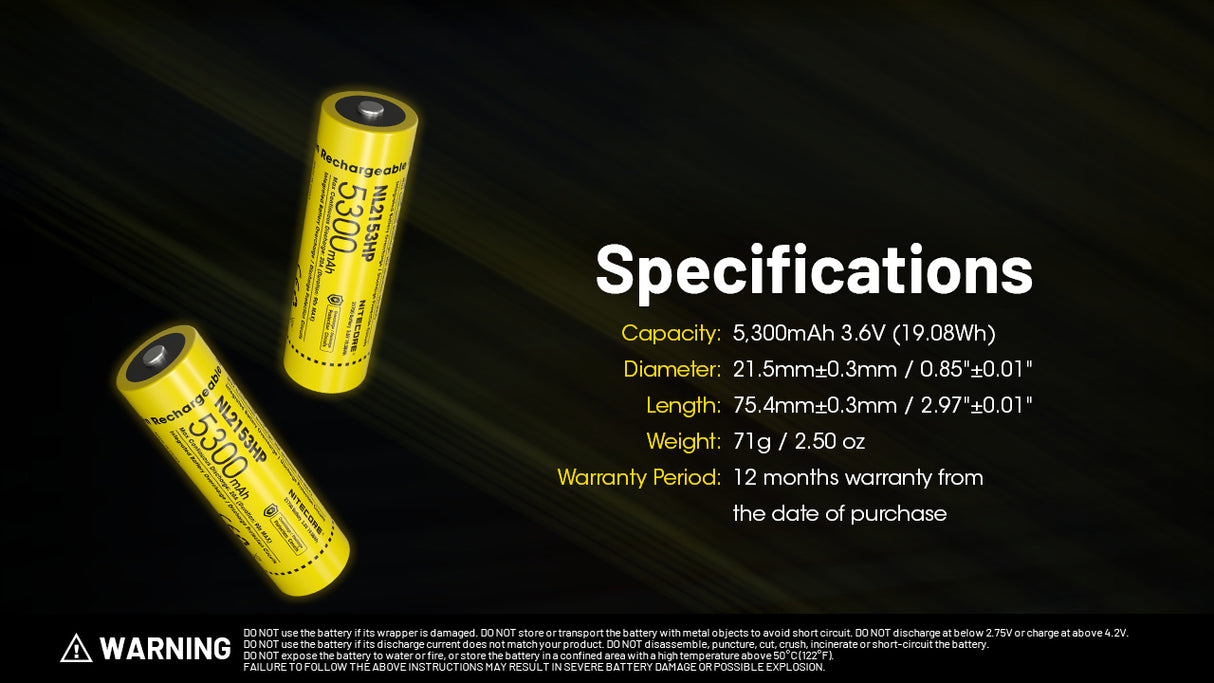 Nitecore NL2153HP 5300mAh Rechargeable 21700 Battery