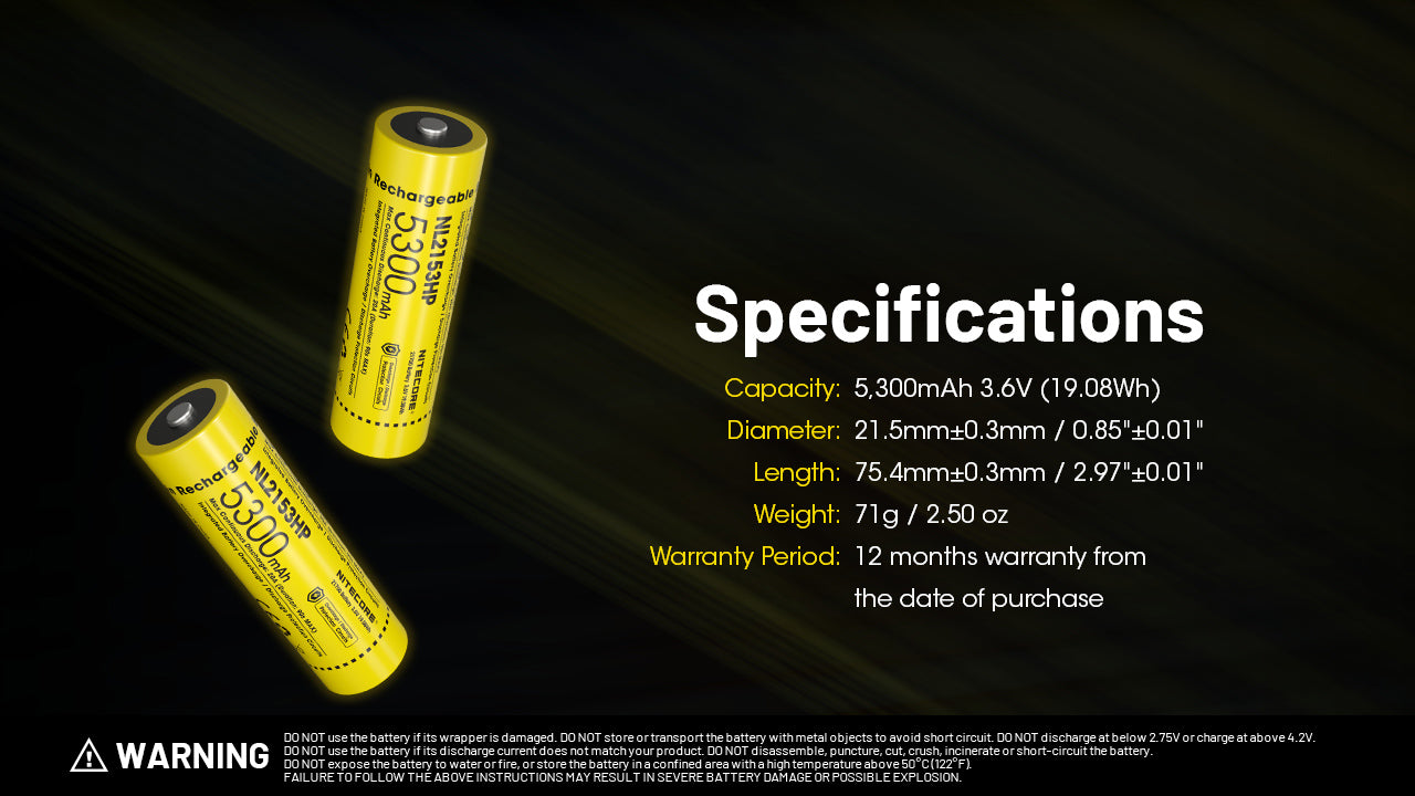 Nitecore NL2153HP 5300mAh Rechargeable 21700 Battery