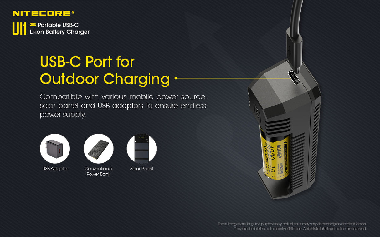 Nitecore UI1 USB-C Charger, for 18650, 21700, 18350, 20700 etc Batteries