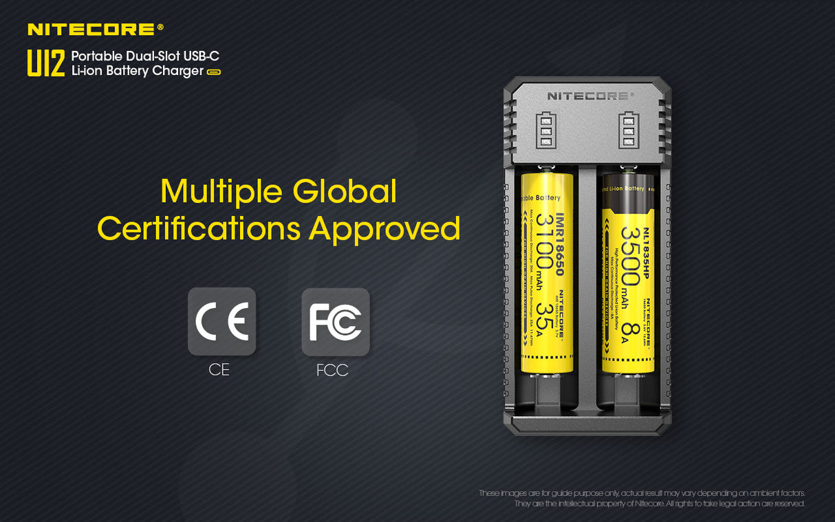 Nitecore UI2 Dual-Slot USB-C Charger, for 18650, 21700, 18350, 20700 Batteries