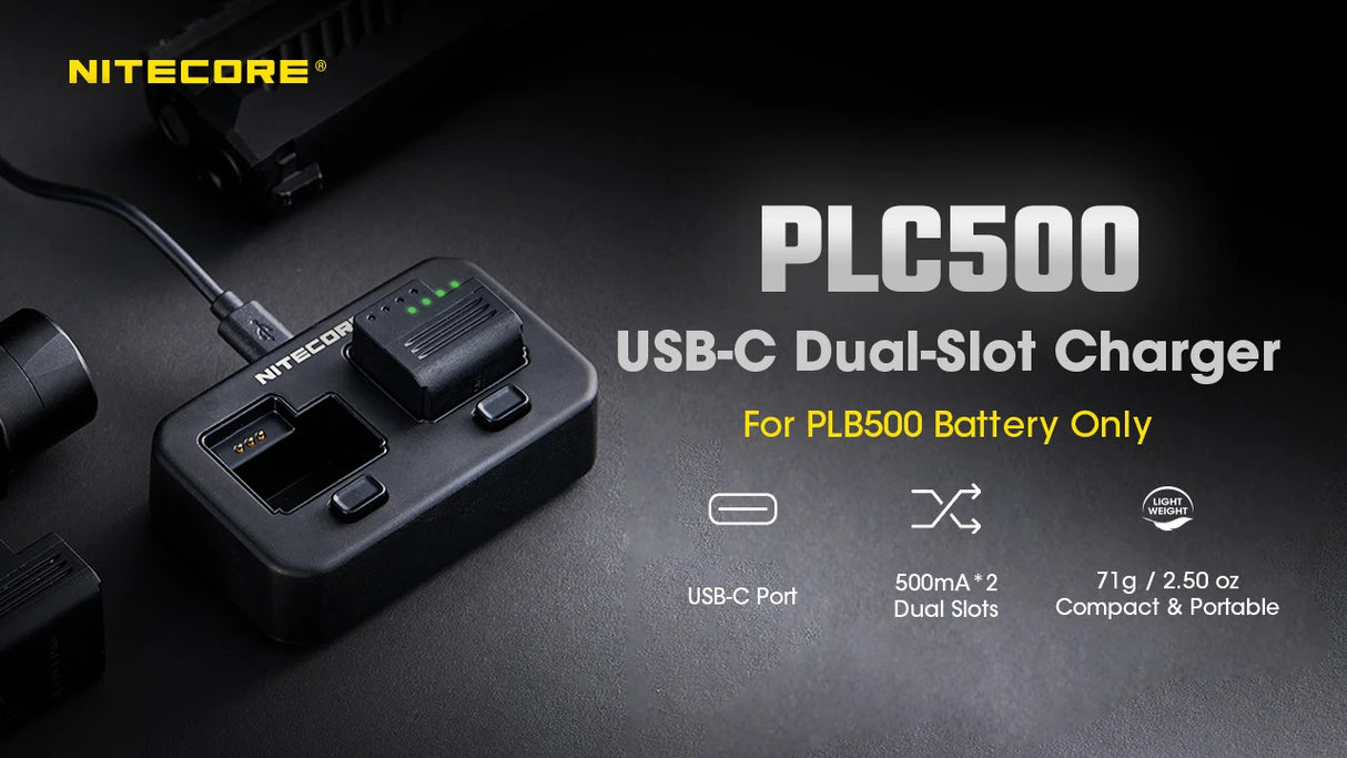 Nitecore PLC500 USB-C Dual-Slot Charger for the PLB500 Battery