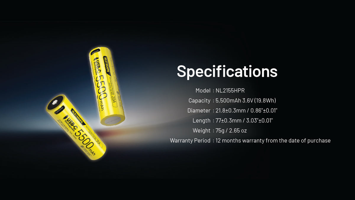 Nitecore NL2155HPR 5500mAh USB-C Rechargeable 21700 Battery