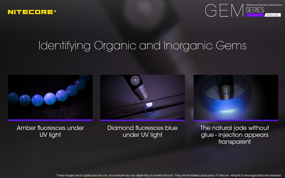 Nitecore GEM10UV UV LED Flashlight, Infinitely Adjustable Brightness for Gem Identification