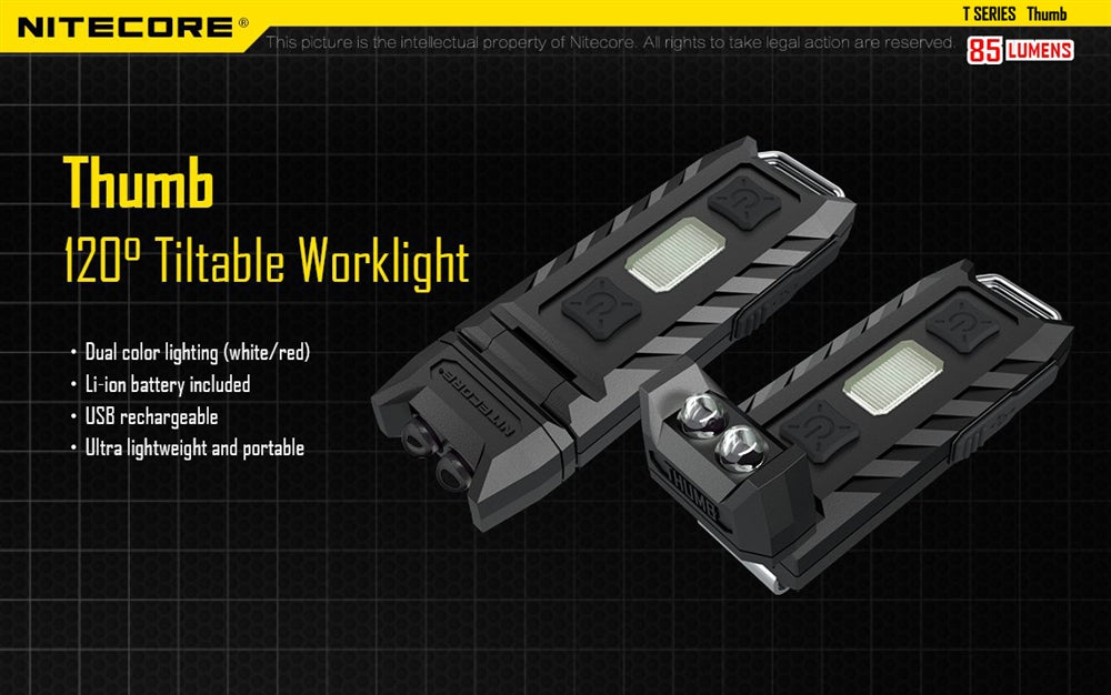 Nitecore Thumb 85 Lumen Clip on Rechargeable Flashlight, with Adjustable Angle