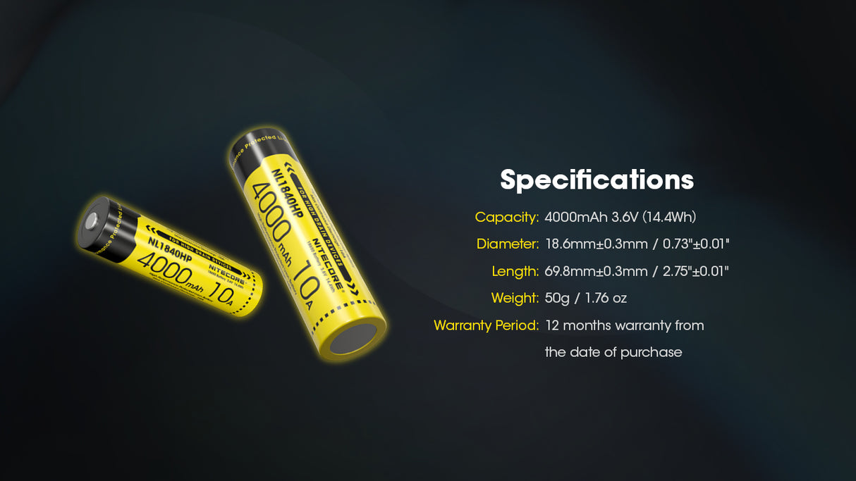Nitecore NL1840HP 4000mAh Rechargeable 18650 Battery - Pack of 2 - Used