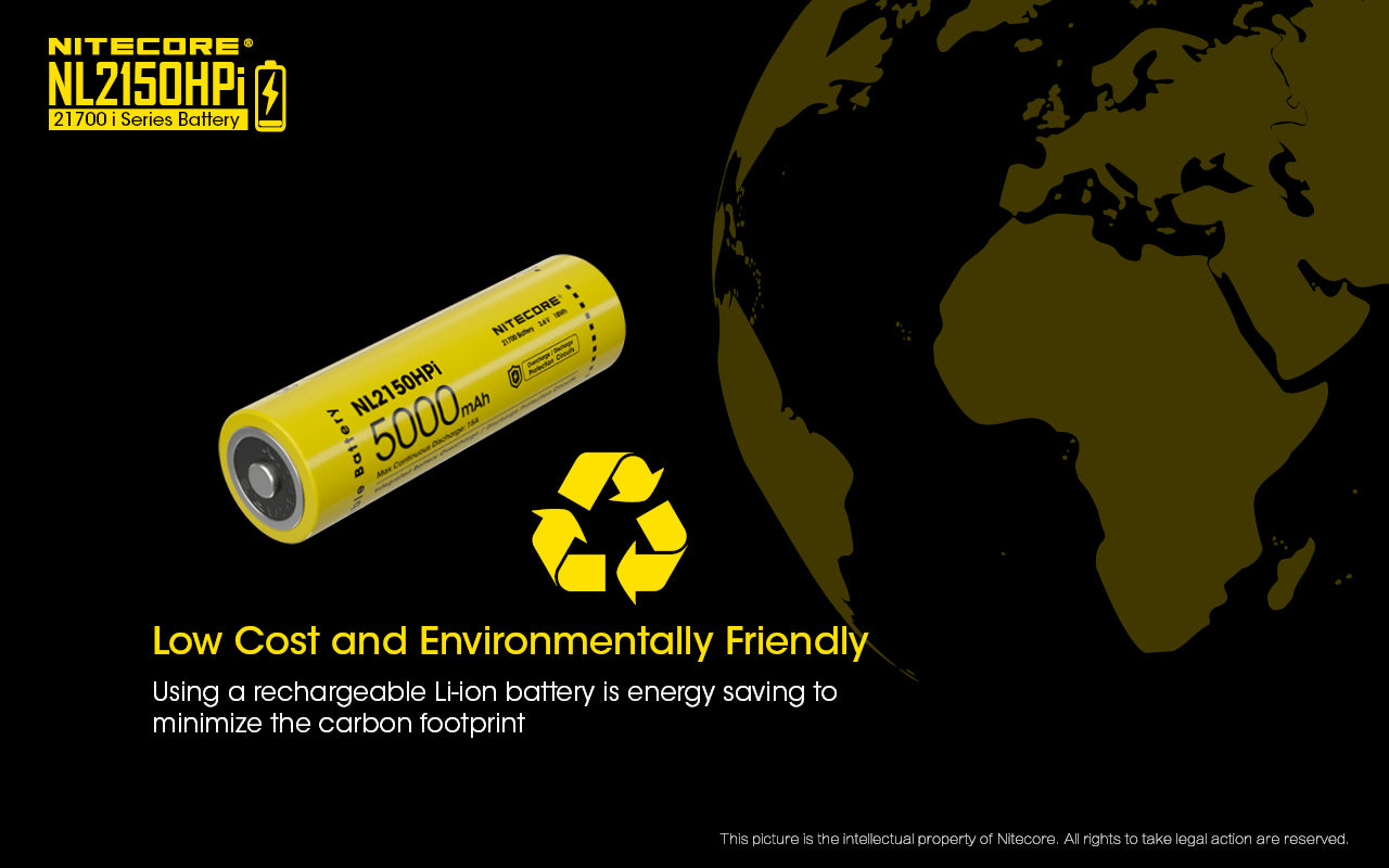 Nitecore NL2150HPI 5000mAh Rechargeable Battery for i Series Flashlights (P20i, P20iX, SRT6i, etc)
