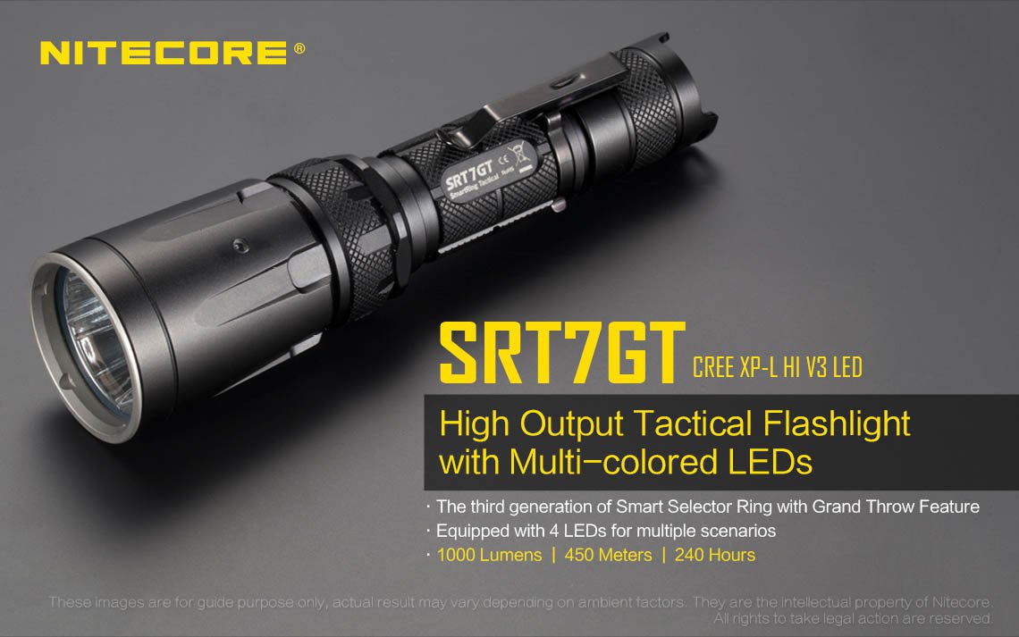Nitecore SRT7GT 1000 Lumen LED Flashlight, with UV and 4 Color LEDs - Used