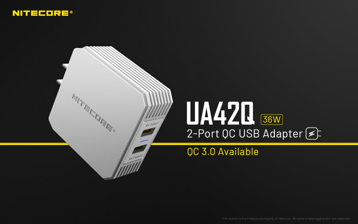 Nitecore UA42Q 2-Port QC USB 2.0 & 3.0 Power Adapter