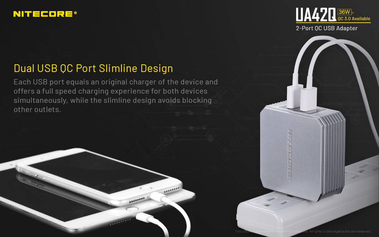Nitecore UA42Q 2-Port QC USB 2.0 & 3.0 Power Adapter