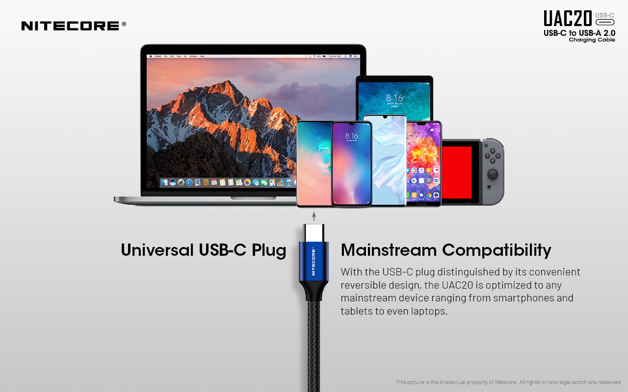 Nitecore UAC20 3.3ft USB Type C 3A Fast Charging Cable