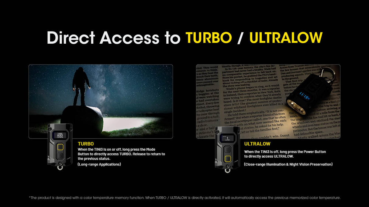 Nitecore TINI 3 600 Lumen Multi-Color Rechargeable Keychain Flashlight