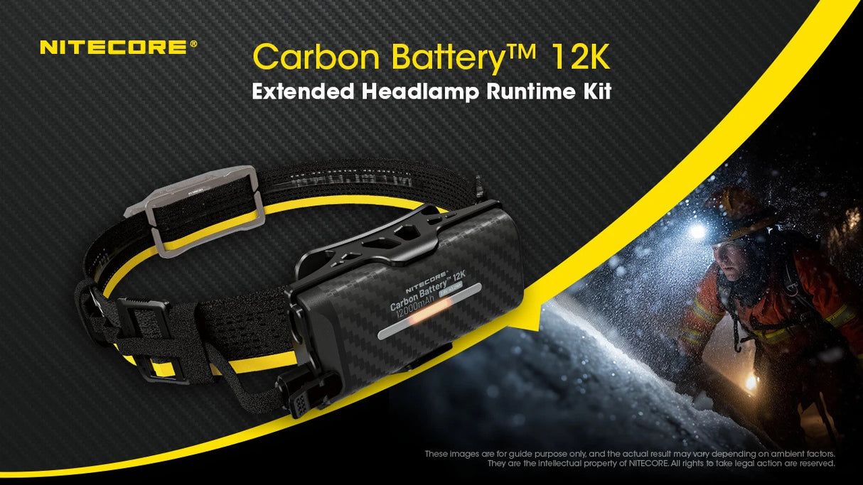 Nitecore Carbon Battery 12K Extended Headlamp Runtime Kit for NU45, NU53, HC65 UHE, and More