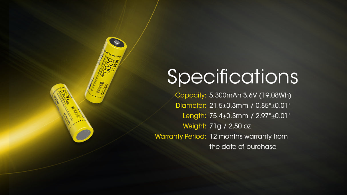 Nitecore NL2153 5300mAh Rechargeable 21700 Battery - Used