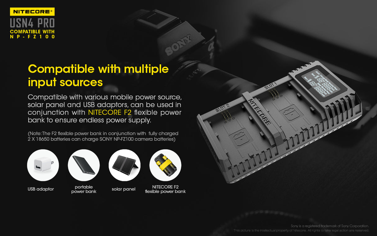 Nitecore USN4 Pro Dual-Slot USB-C Camera Charger, for Sony NP-FZ100 Batteries