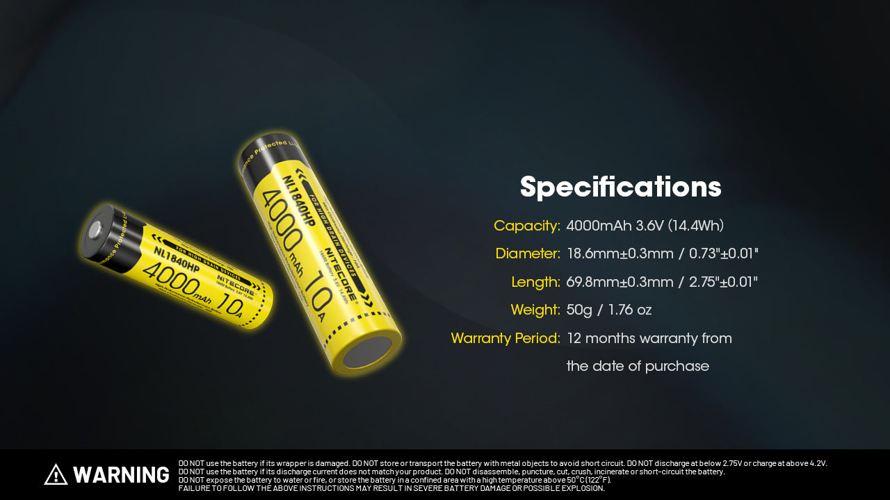 Nitecore NL1840HP 4000mAh Rechargeable 18650 Battery – Nitecore Store