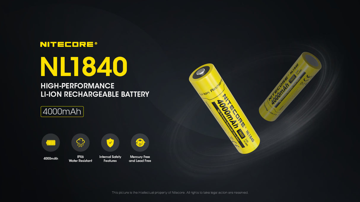 Nitecore NL1840 4000mAh Rechargeable 18650 Battery