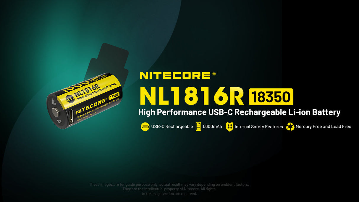 Nitecore NL1816R 1600mAh USB-C Rechargeable Battery, Customized for MT1C Pro