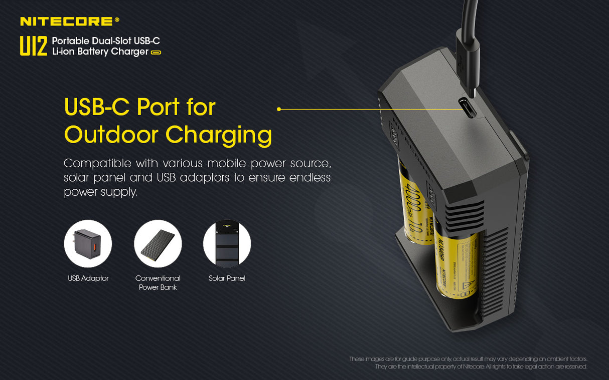 Nitecore UI2 Dual-Slot USB-C Charger, for 18650, 21700, 18350, 20700 Batteries