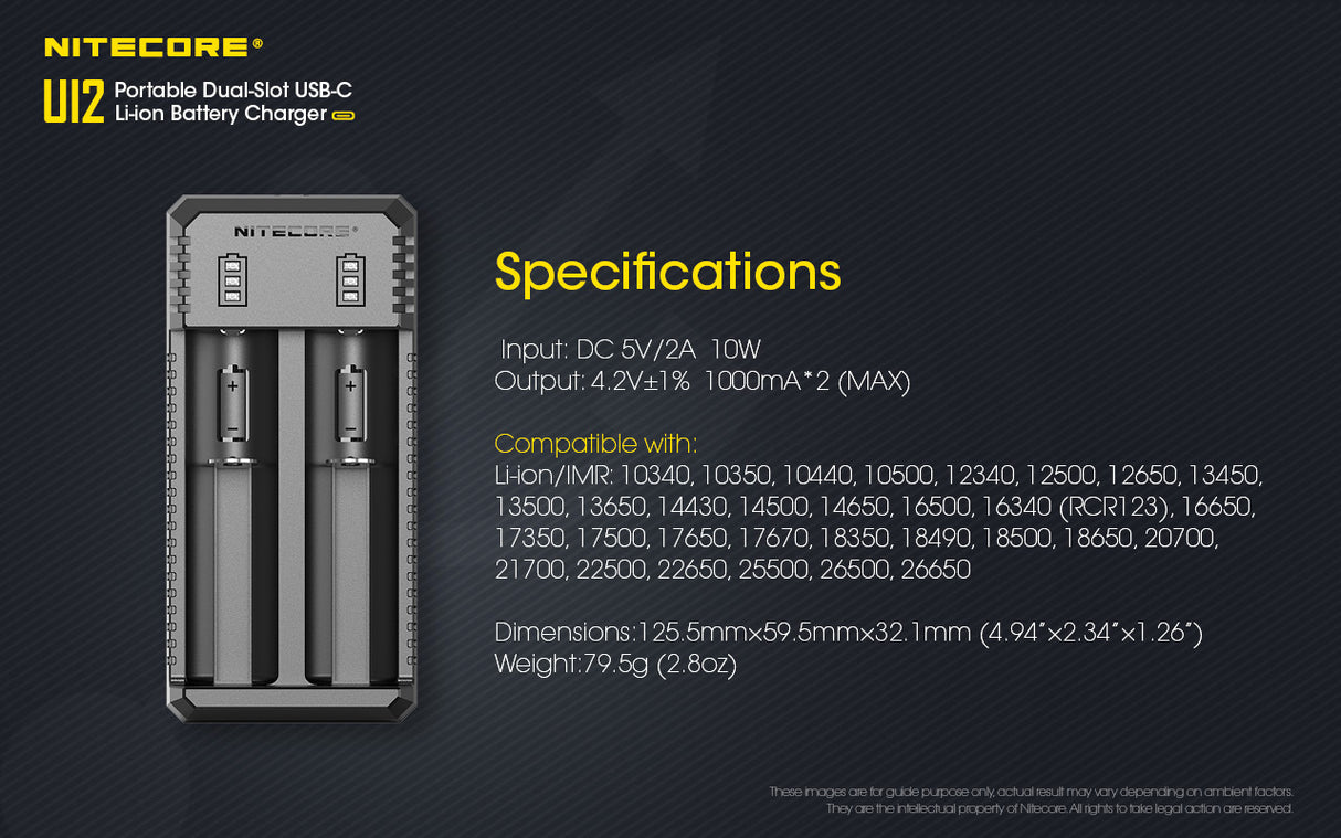 Nitecore UI2 Dual-Slot USB-C Charger, for 18650, 21700, 18350, 20700 Batteries