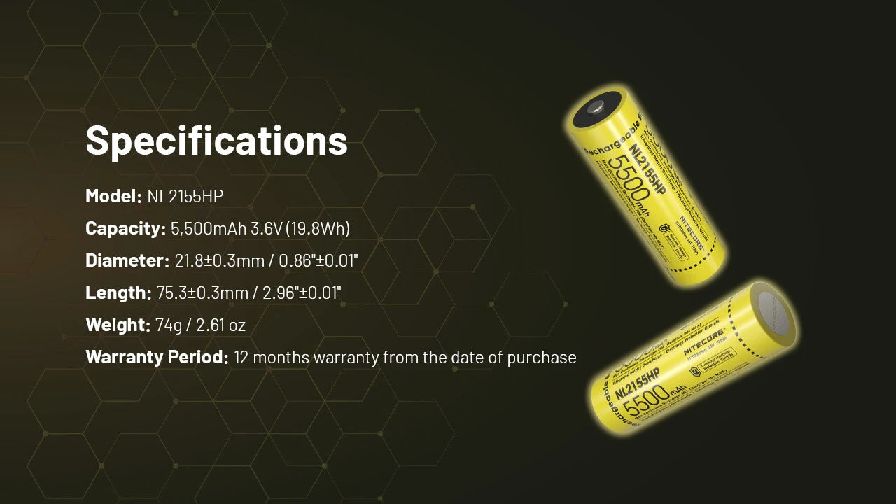 Nitecore NL2155HP 5500mAh Rechargeable 21700 Battery – Nitecore Store