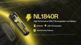 Nitecore NL1840R High-Performance Rechargeable Battery