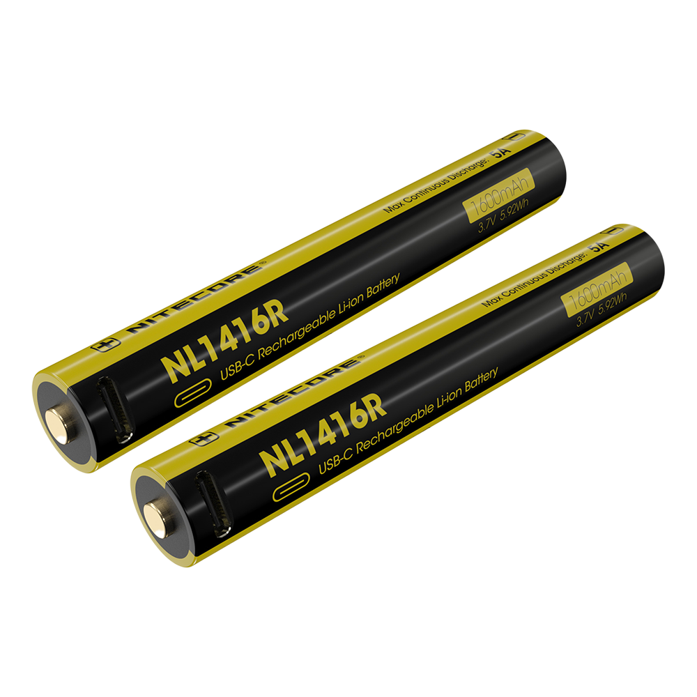 Nitecore NL1416R 1600mAh USB-C Rechargeable Battery for MT2A Pro - 2 Pack - Used