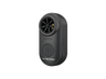 A compact handheld electronic whistle in black, featuring a circular fan grille, four indicator lights, a large power button, and a USB-C port on a plain white background.