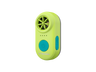 A compact handheld electronic whistle in lime green and teal, featuring a circular fan grille, four indicator lights, a large power button, and a USB-C port on a plain white background.