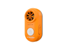 A compact handheld electronic whistle in orange, featuring a circular fan grille, four indicator lights, a large power button, and a USB-C port on a plain white background.