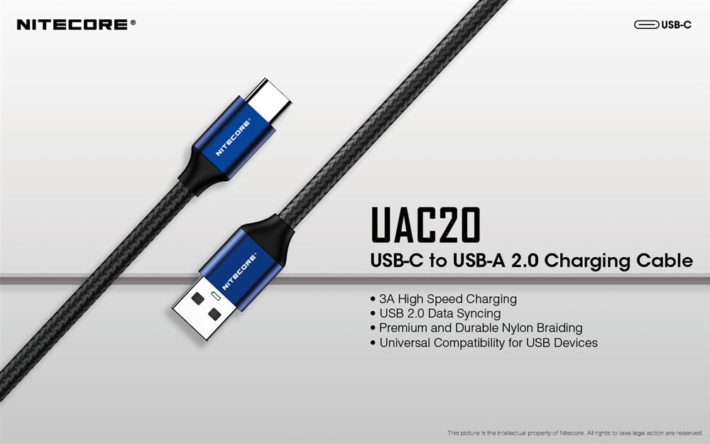 Nitecore UAC20 3.3ft USB Type C 3A Fast Charging Cable