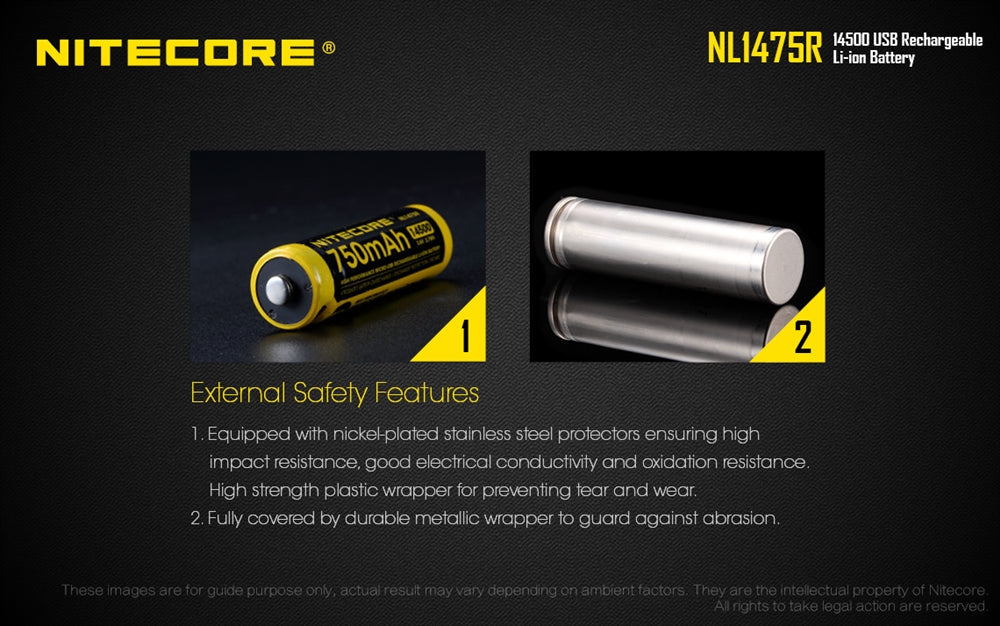 Nitecore NL1475R 750mAh USB Rechargeable 14500 Battery