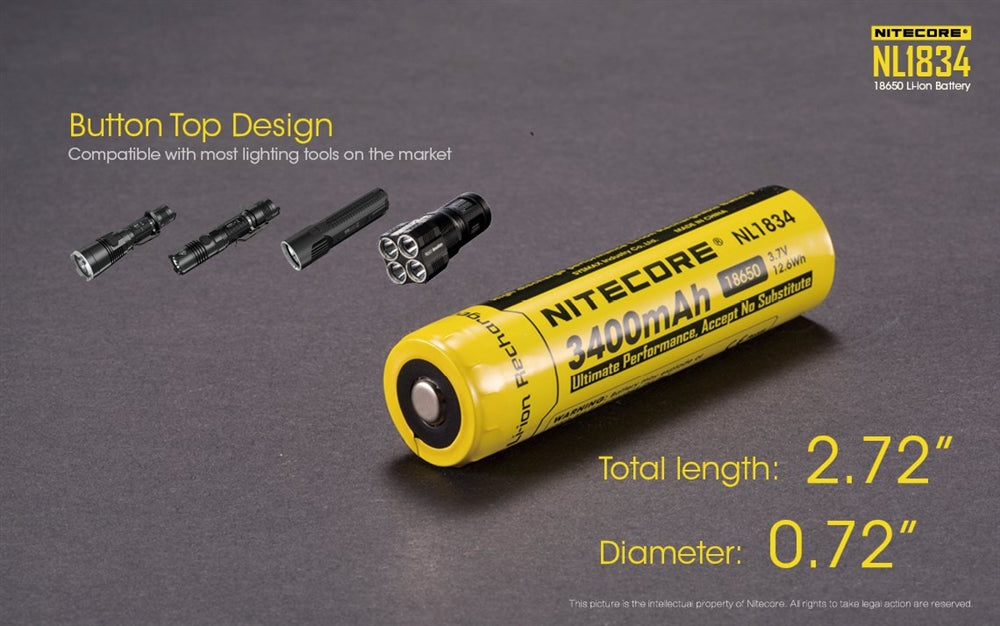 Nitecore NL1834 3400mAh Rechargeable 18650 Battery