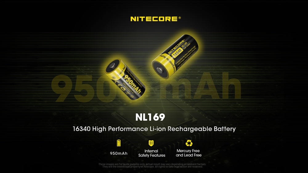Nitecore NL169 950mAh Rechargeable RCR123A 16340 Battery - 4 Pack