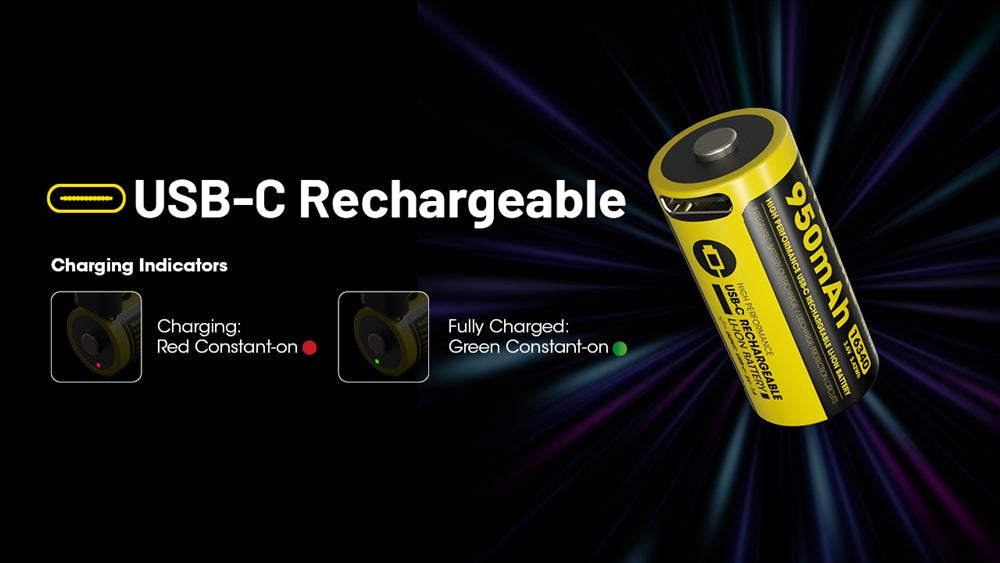 Nitecore NL169R 950mAh Rechargeable RCR123 16340 Battery with USB