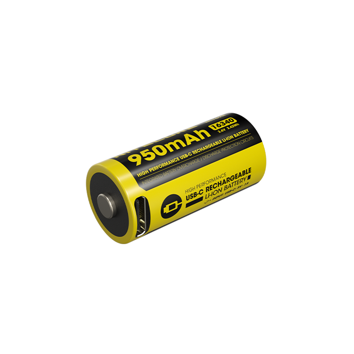 Nitecore NL169R 950mAh Rechargeable RCR123 16340 Battery with USB-C Charging Port