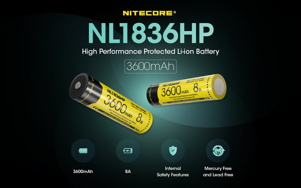 Nitecore NL1836HP 3600mAh Rechargeable 18650 Battery - Pack of 2 - Used