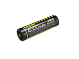 A single Nitecomb Ultra 18650 lithium-ion battery, 4000 mAh, shown diagonally on a solid white background. The battery casing is black with yellow accents and white text.