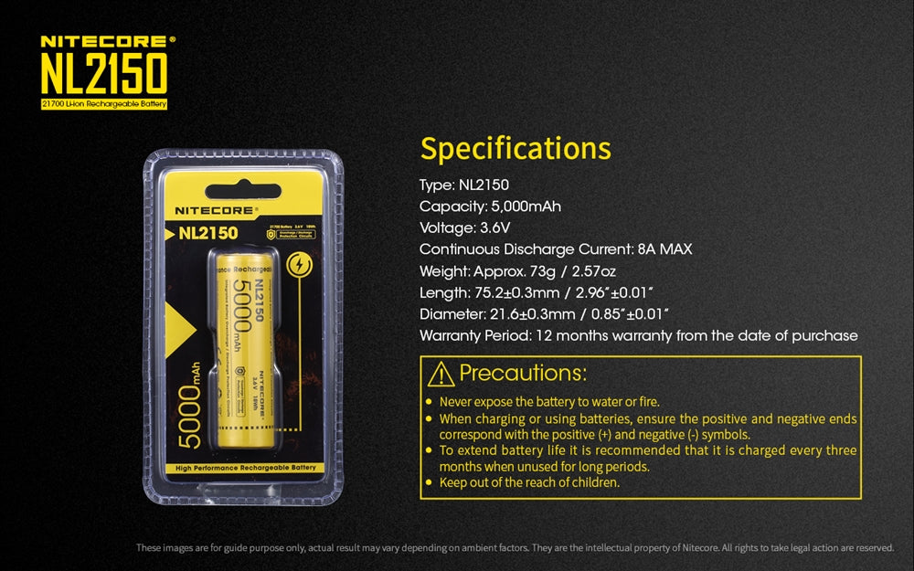 Nitecore NL2150 5000mAh Rechargeable 21700 Battery