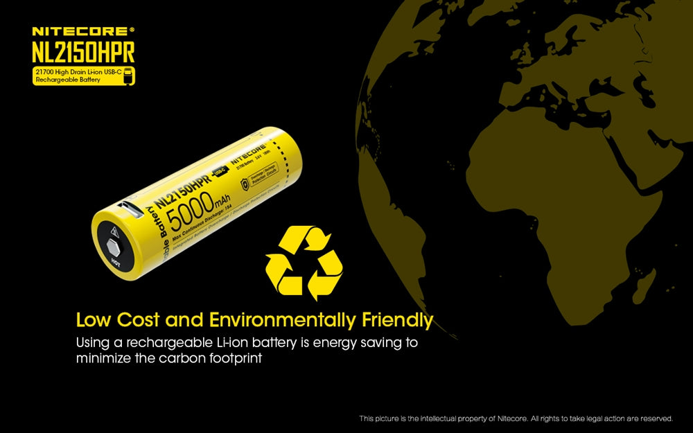 Nitecore NL2150HPR 5000mAh USB-C Rechargeable 21700 Battery, High