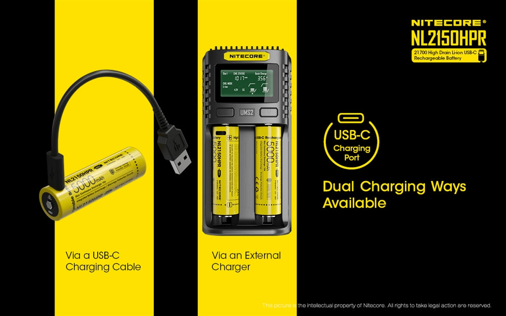 Nitecore NL2150HPR 5000mAh USB-C Rechargeable 21700 Battery, High