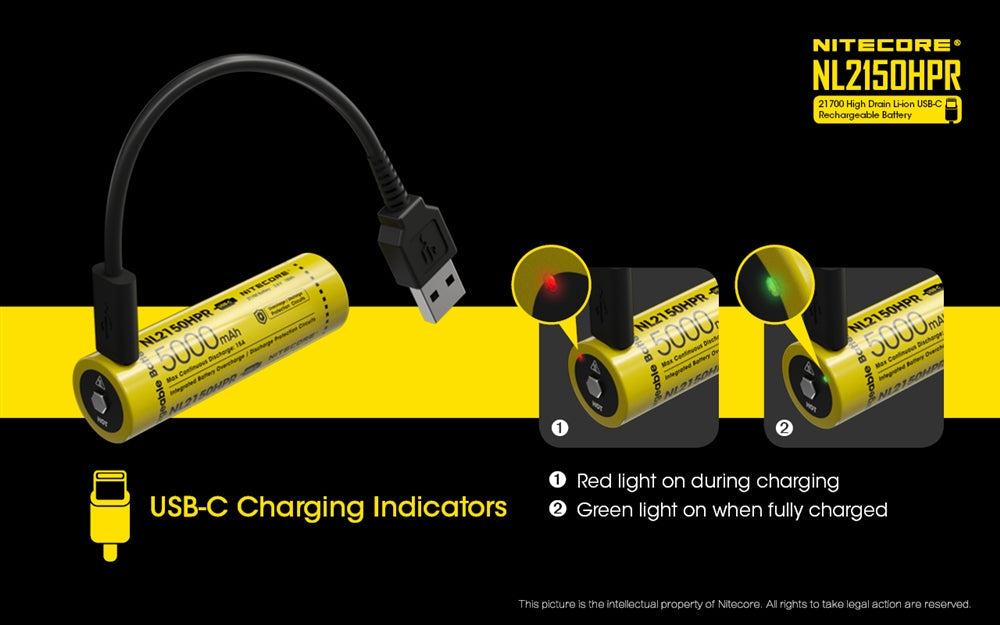 Nitecore NL2150HPR 5000mAh USB-C Rechargeable 21700 Battery, High Performance