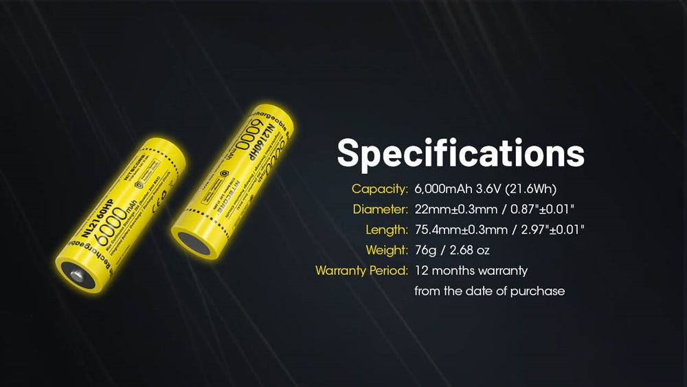 Nitecore NL2160HP 6000mAh Rechargeable 21700 Battery - Used