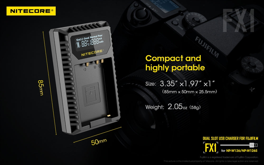 Nitecore FX1 Charger for Fujifilm NP-W126 and NP-W126S Camera Batteries