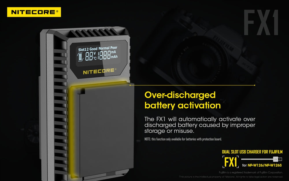 Nitecore FX1 Charger for Fujifilm NP-W126 and NP-W126S Camera Batteries