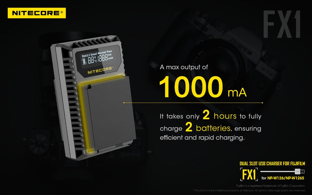 Nitecore FX1 Charger for Fujifilm NP-W126 and NP-W126S Camera Batteries