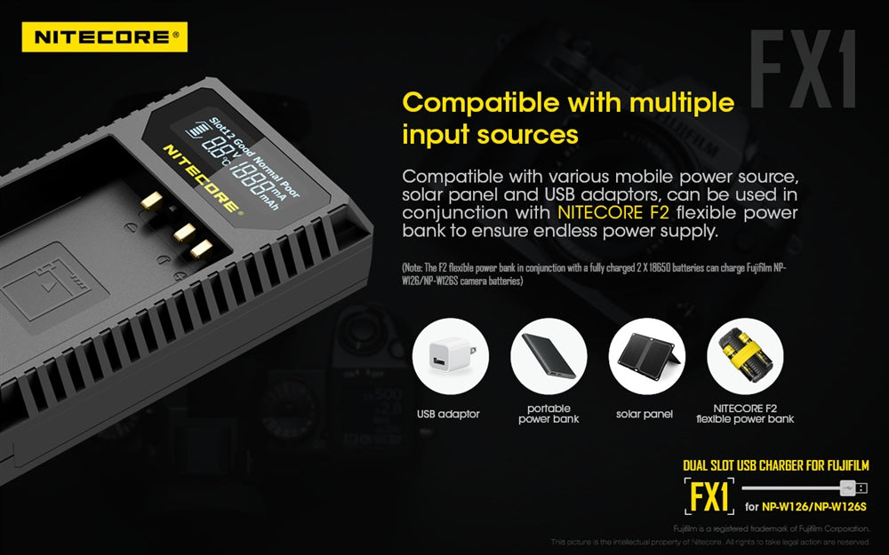 Nitecore FX1 Charger for Fujifilm NP-W126 and NP-W126S Camera