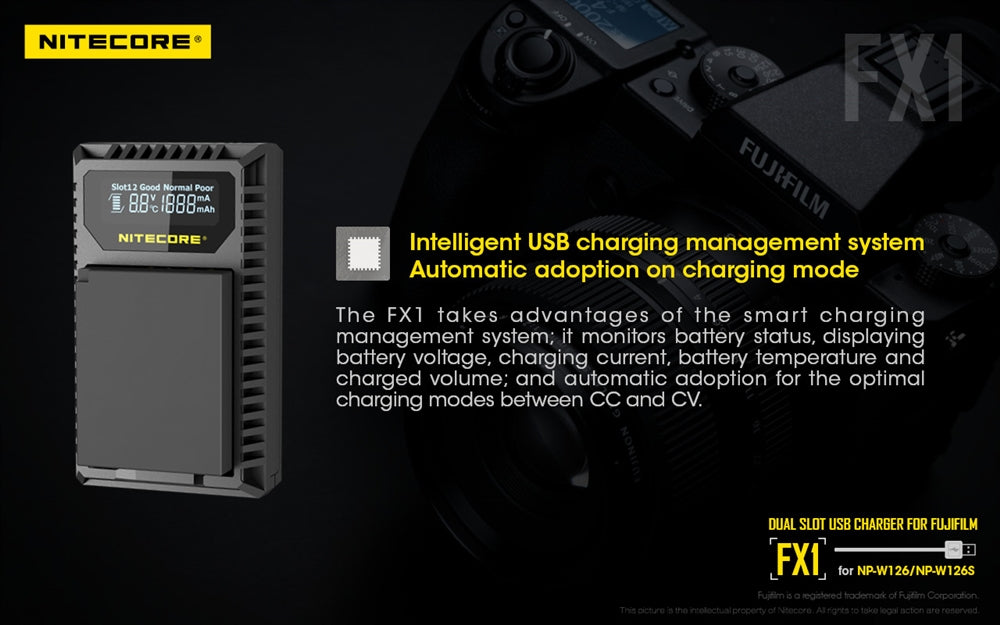 Nitecore FX1 Charger for Fujifilm NP-W126 and NP-W126S Camera Batteries