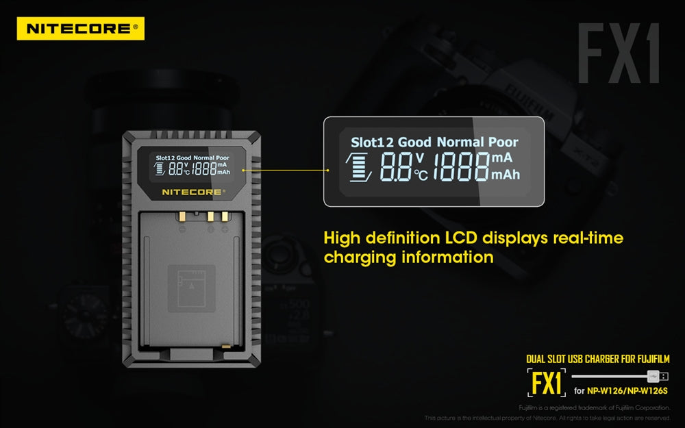 Nitecore FX1 Charger for Fujifilm NP-W126 and NP-W126S Camera Batteries